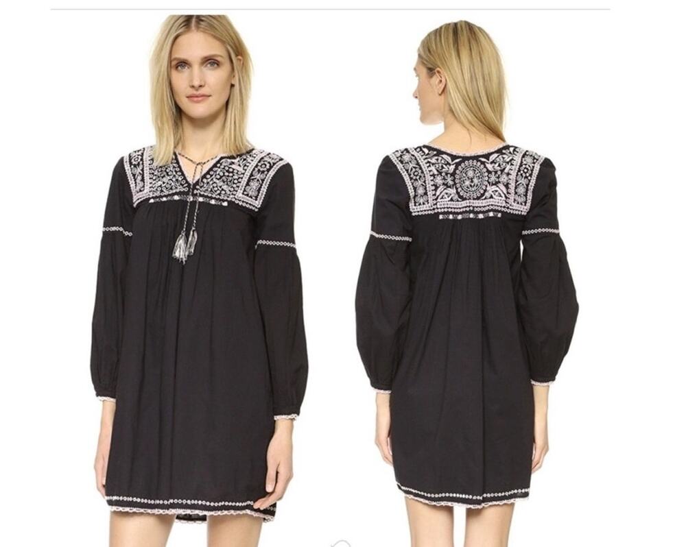 Ulla Johnson Mira Black Pink Boho Embroidered Long Dress Size 2